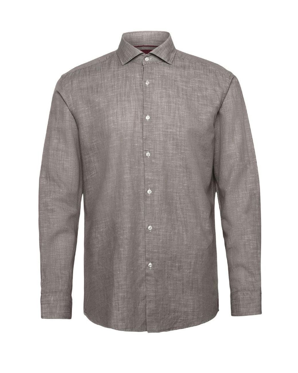 HUGO Gray Taupe Regular Textured Shirt for men