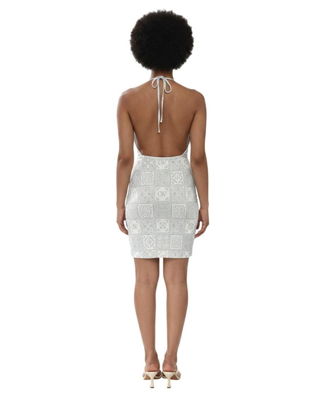 Off-White c/o Virgil Abloh White Printed Halter Neck Dress
