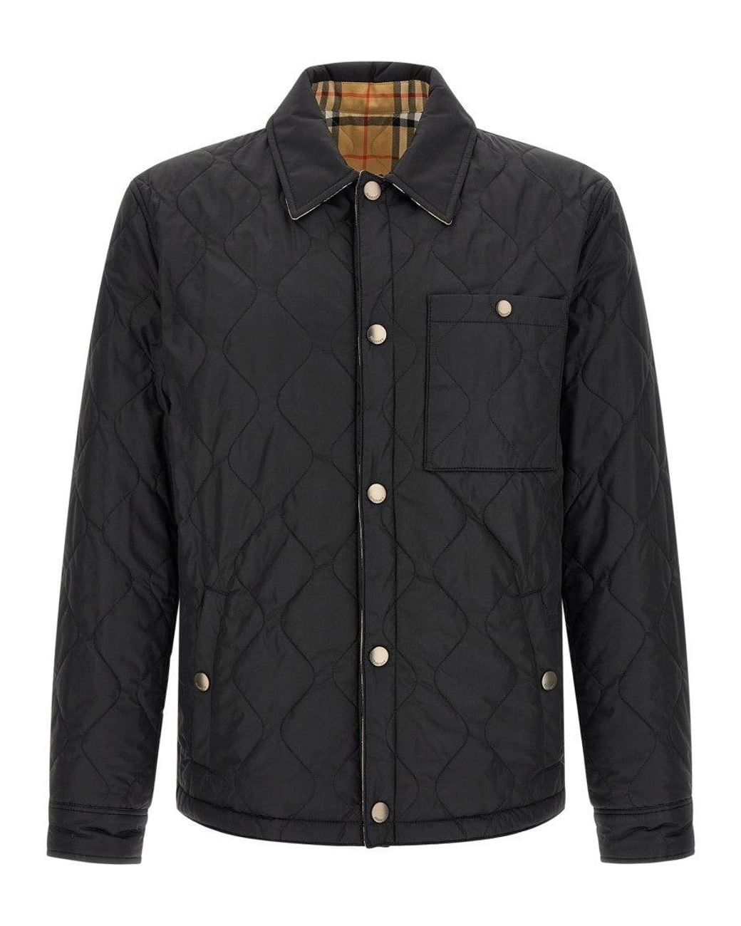 Burberry Black Quilted Shirt Collar Jacket for men