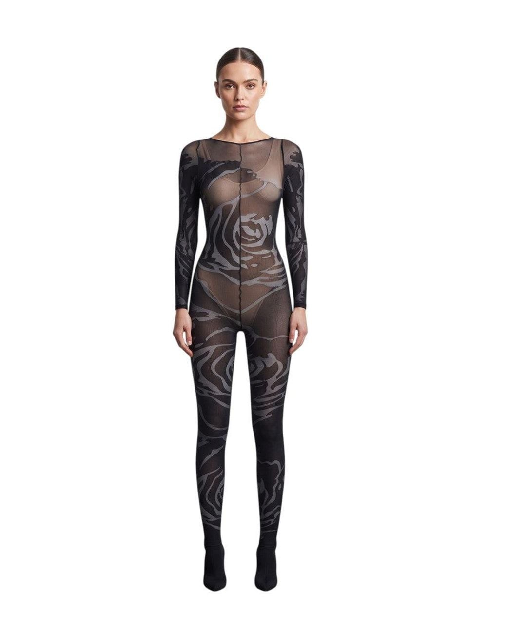Wolford Black Abstract Crew Neck Jumpsuit