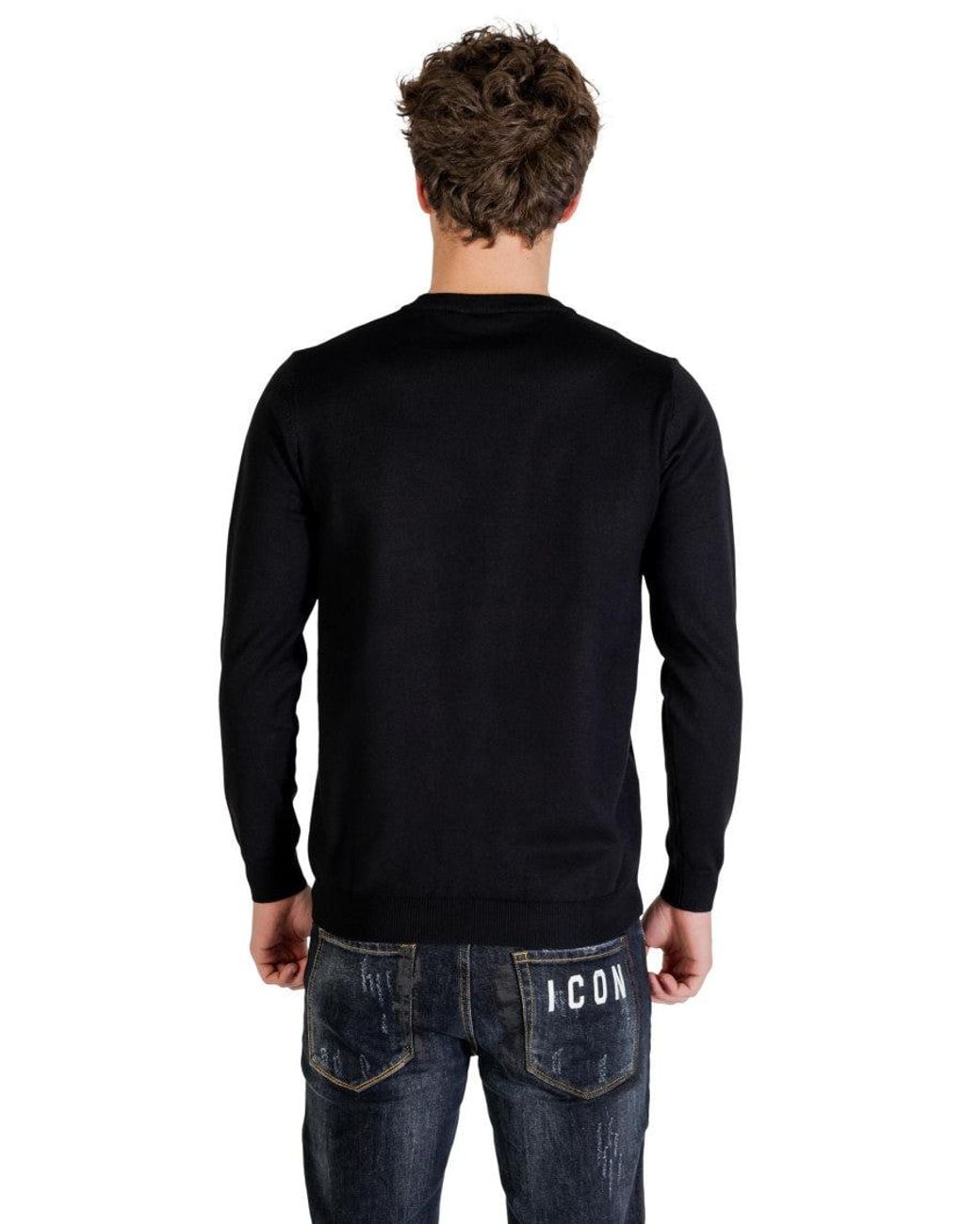 ICON DENIM Black Crew Neck Sweatshirt for men