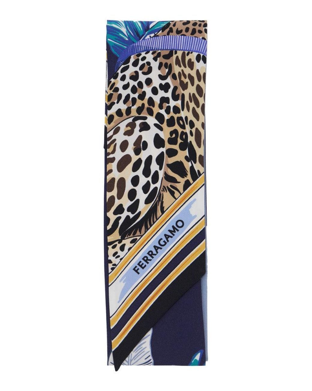 Ferragamo Blue Animal Print Bandana Scarf