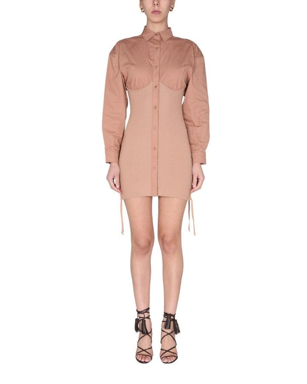 ANDREADAMO Pink Woven Shirt Collar Mini Dress
