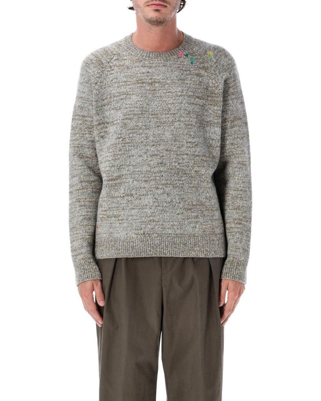Dries Van Noten Gray Knitted Crew Neck Sweater for men