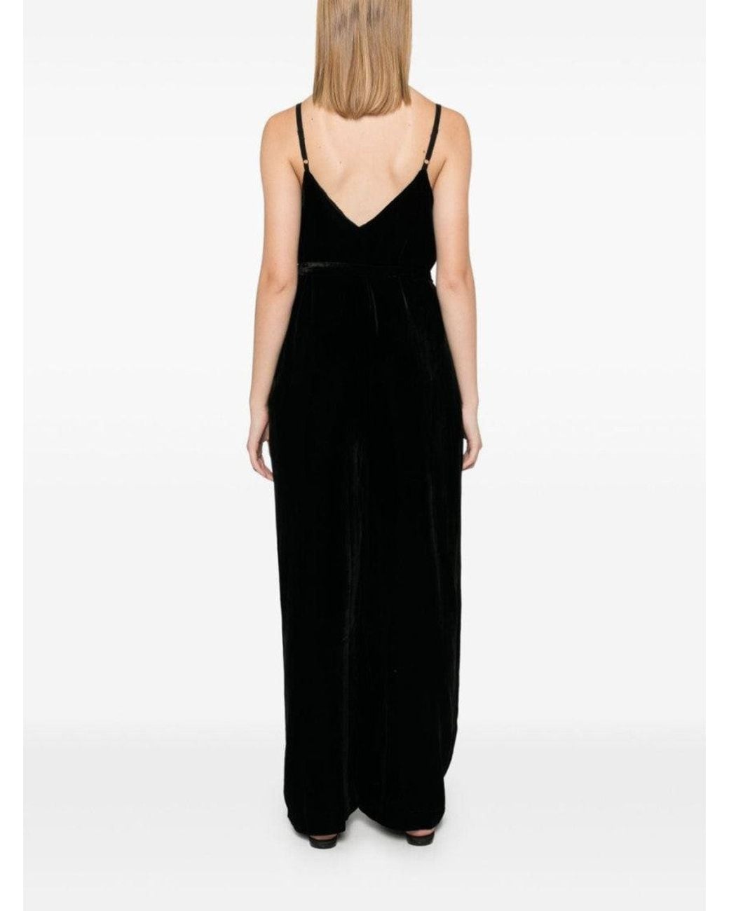 Gold Hawk Black Velvet V-Neck Jumpsuit