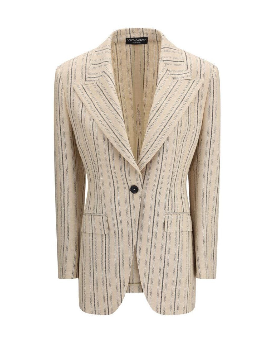 Dolce & Gabbana Natural Stripes Notched Lapel Blazer