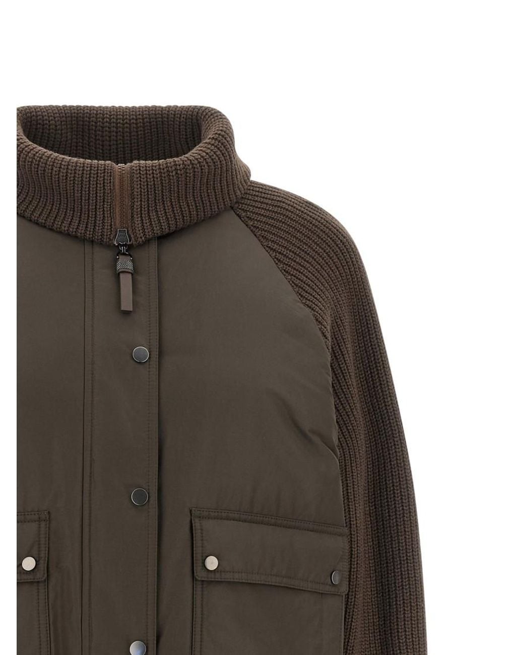 Brunello Cucinelli Green Solid Mock Collar Jacket