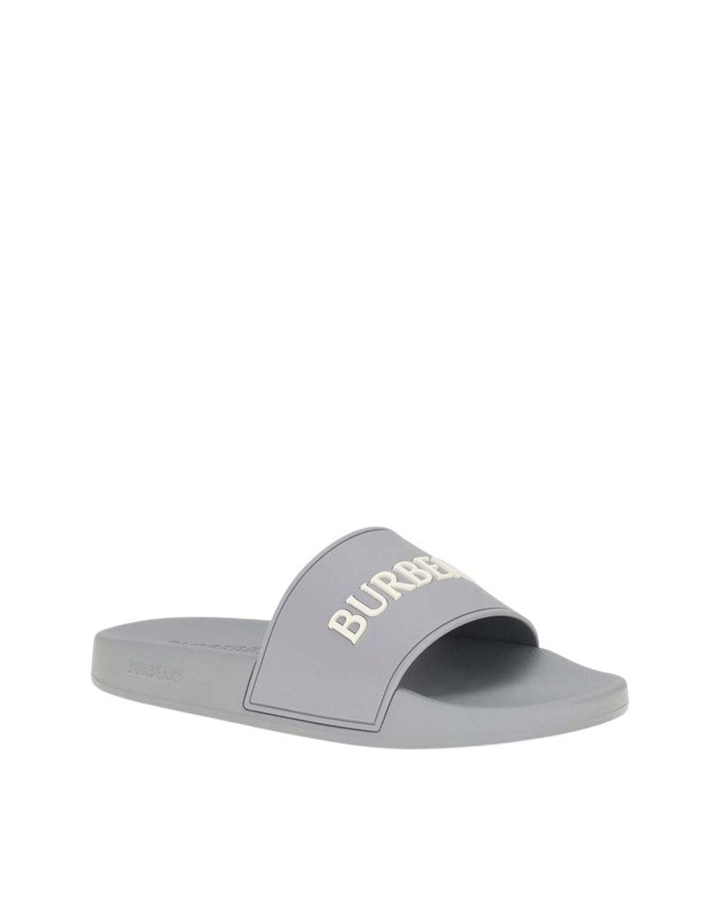 Burberry White Logo Slides for men