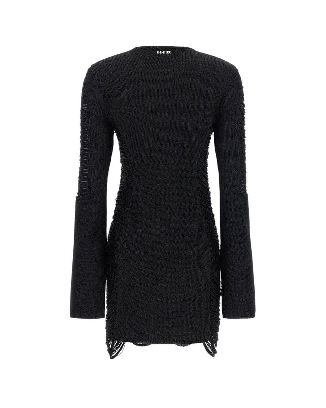 The Attico Black Textured Crew Neck Mini Dress