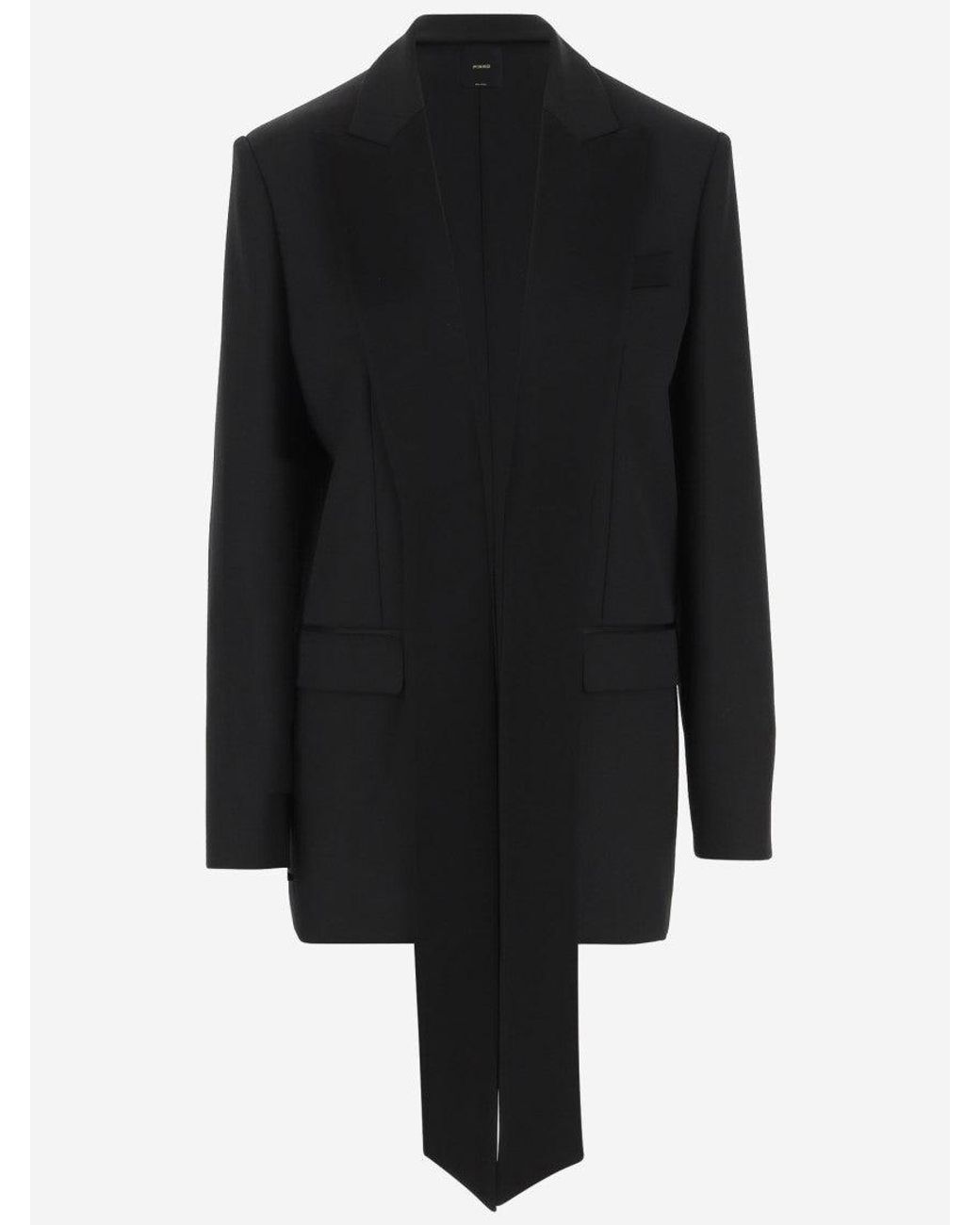 Pinko Black Wool Blend Single-Breasted Jacket With Satin Collar