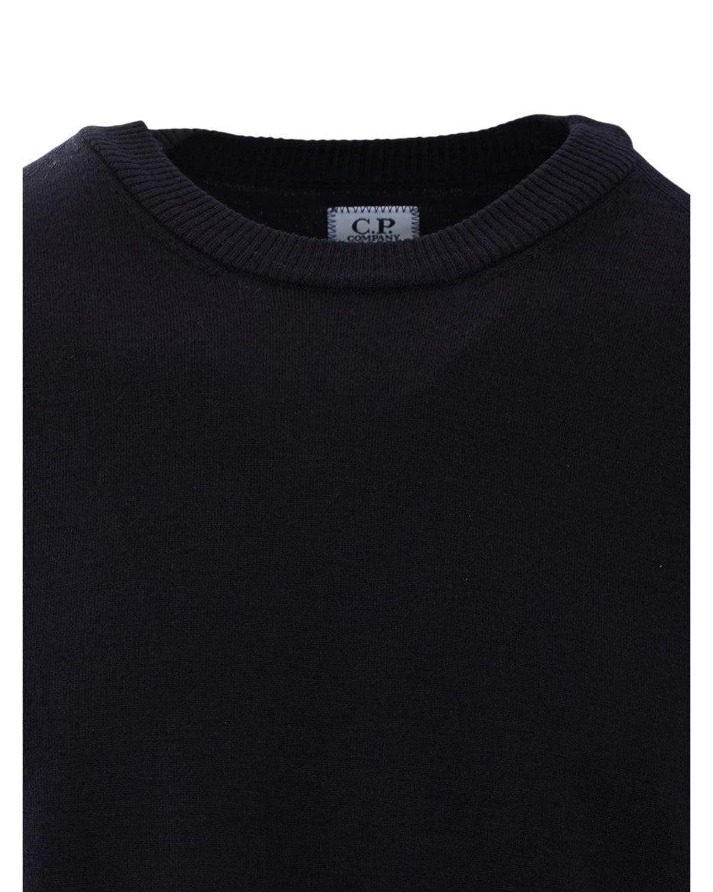 C P Company Blue Logo Crew Neck Sweater for men