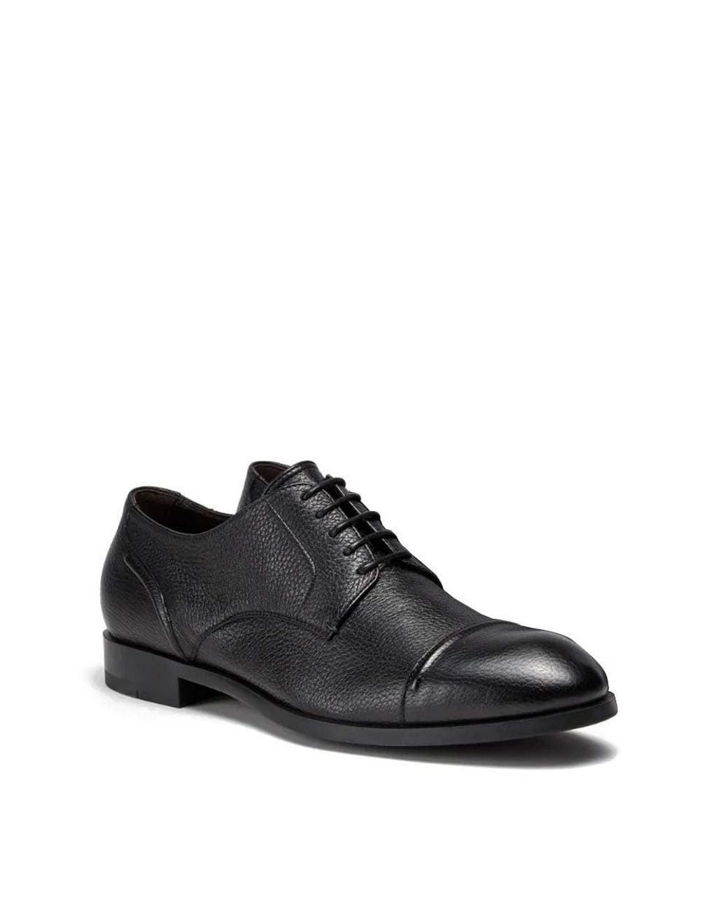 Zegna Black Textured Leather Lace Ups for men