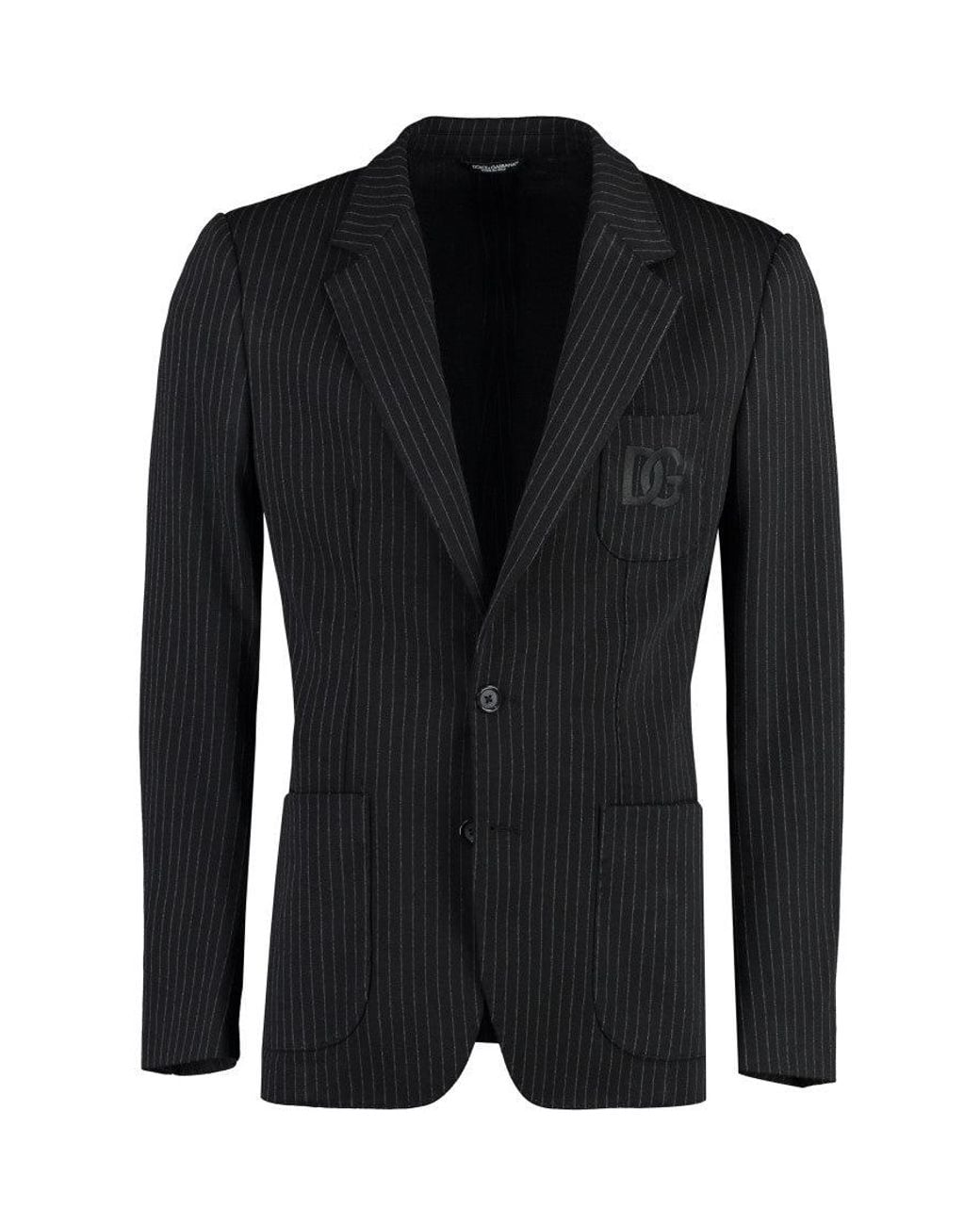 Dolce & Gabbana Black Stripes Notched Lapel Blazer for men