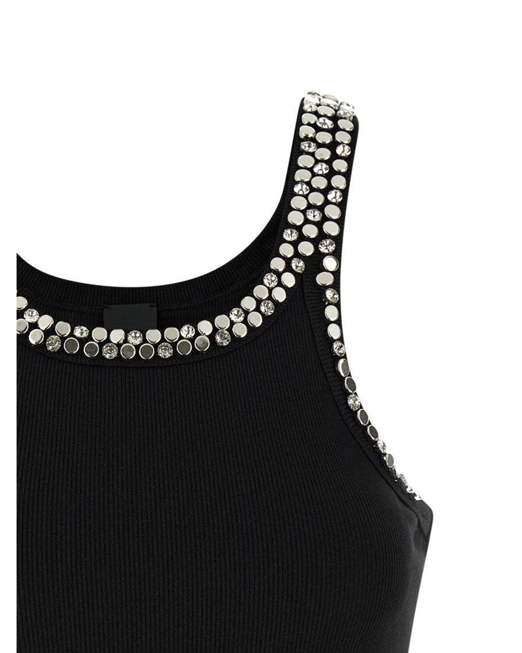 Pinko Black Round Neck Rhinestone Top