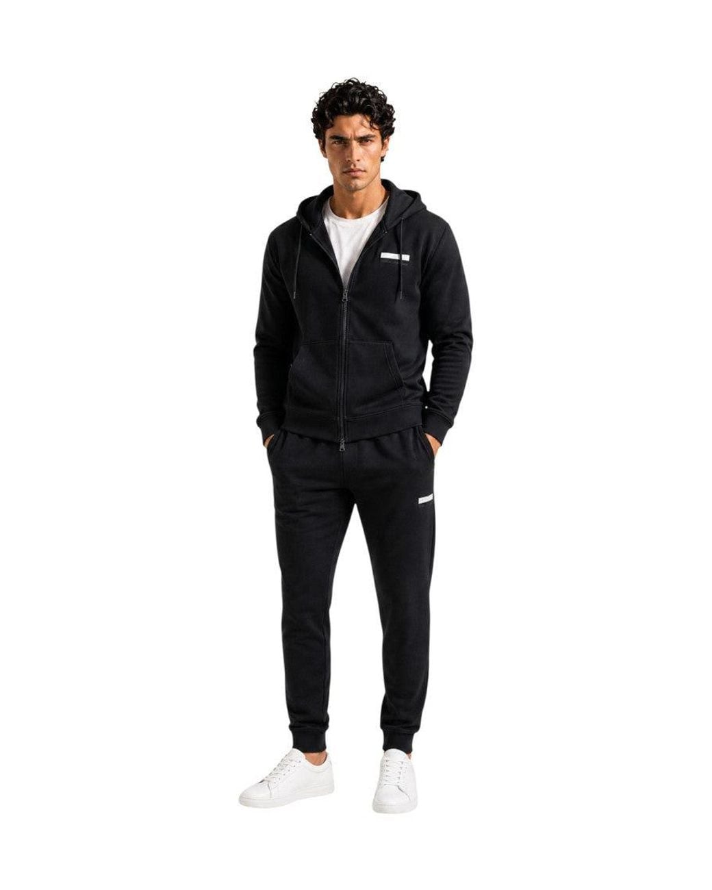 EA7 Black Regular Logo Tracksuit for men