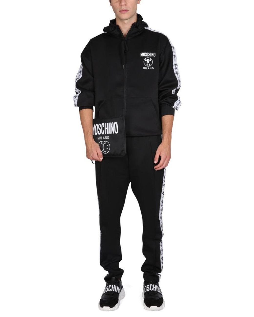 Moschino Black Full-Zip Sweatshirt With Logo Accents for men