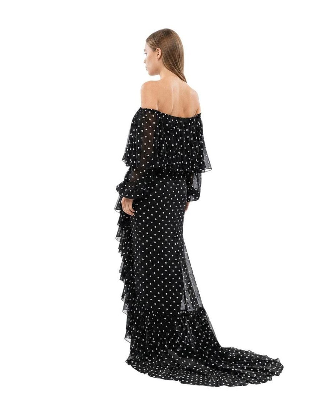 Balmain Black Polka Dot Off Shoulder Maxi Dress