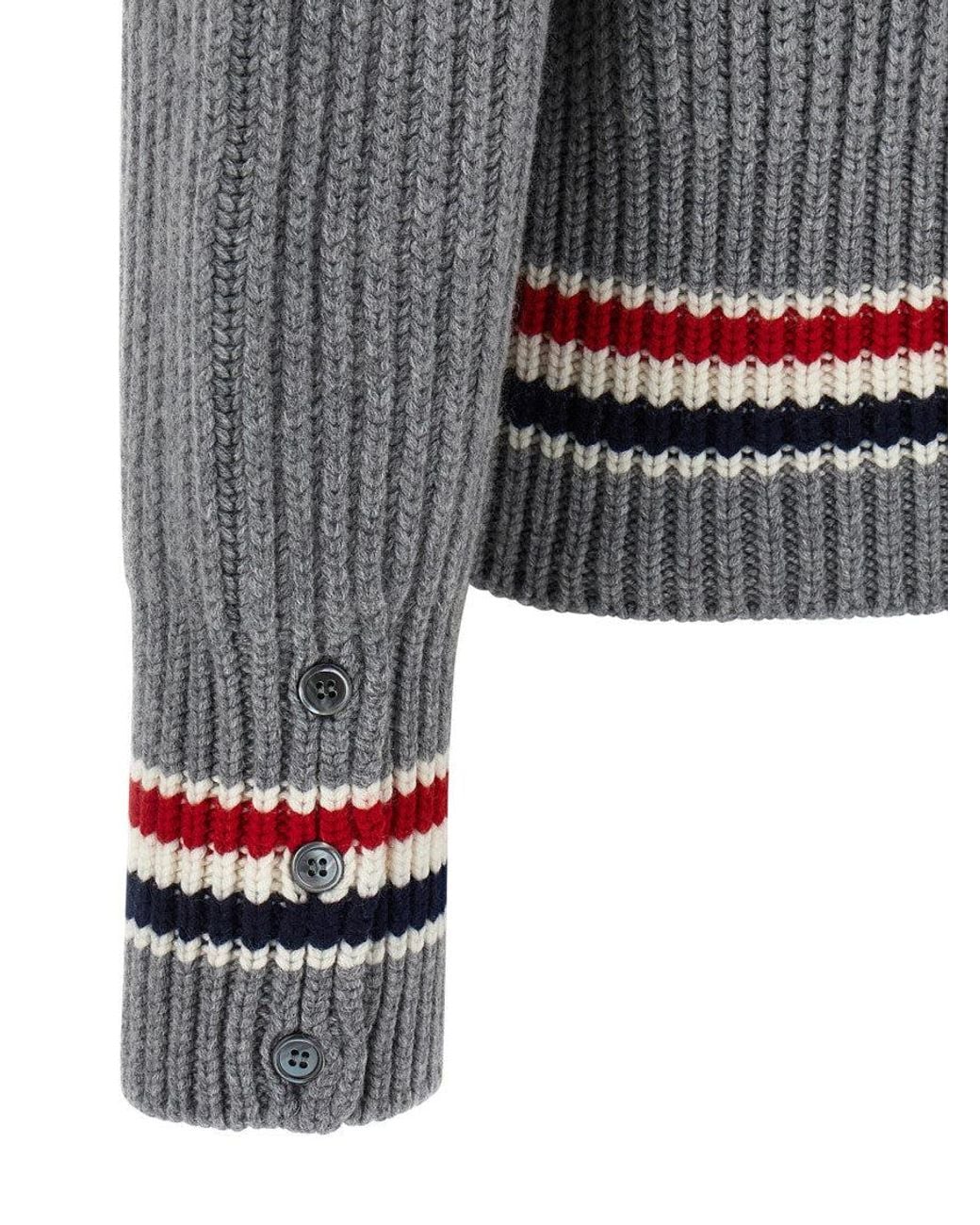 Thom Browne Gray Rwb Tape Cardigan for men