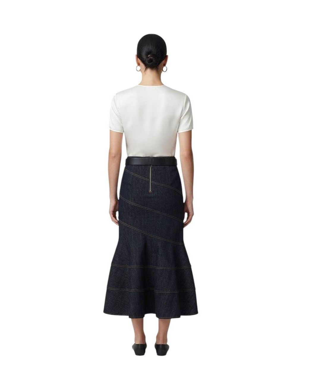 Self-Portrait White Solid Midi Skirt