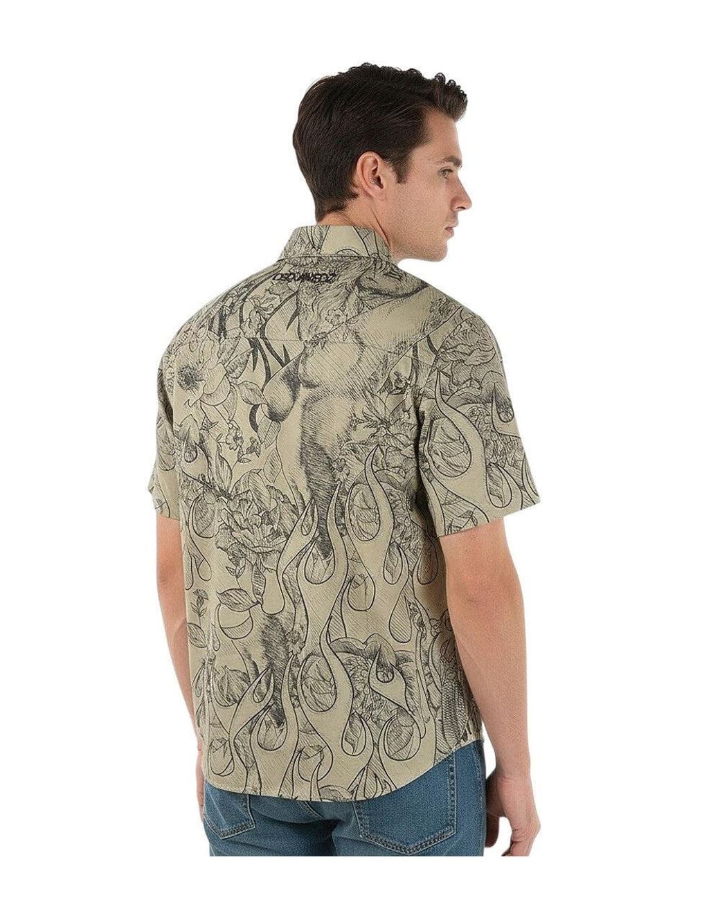 DSquared² Green Regular Printed Shirt for men
