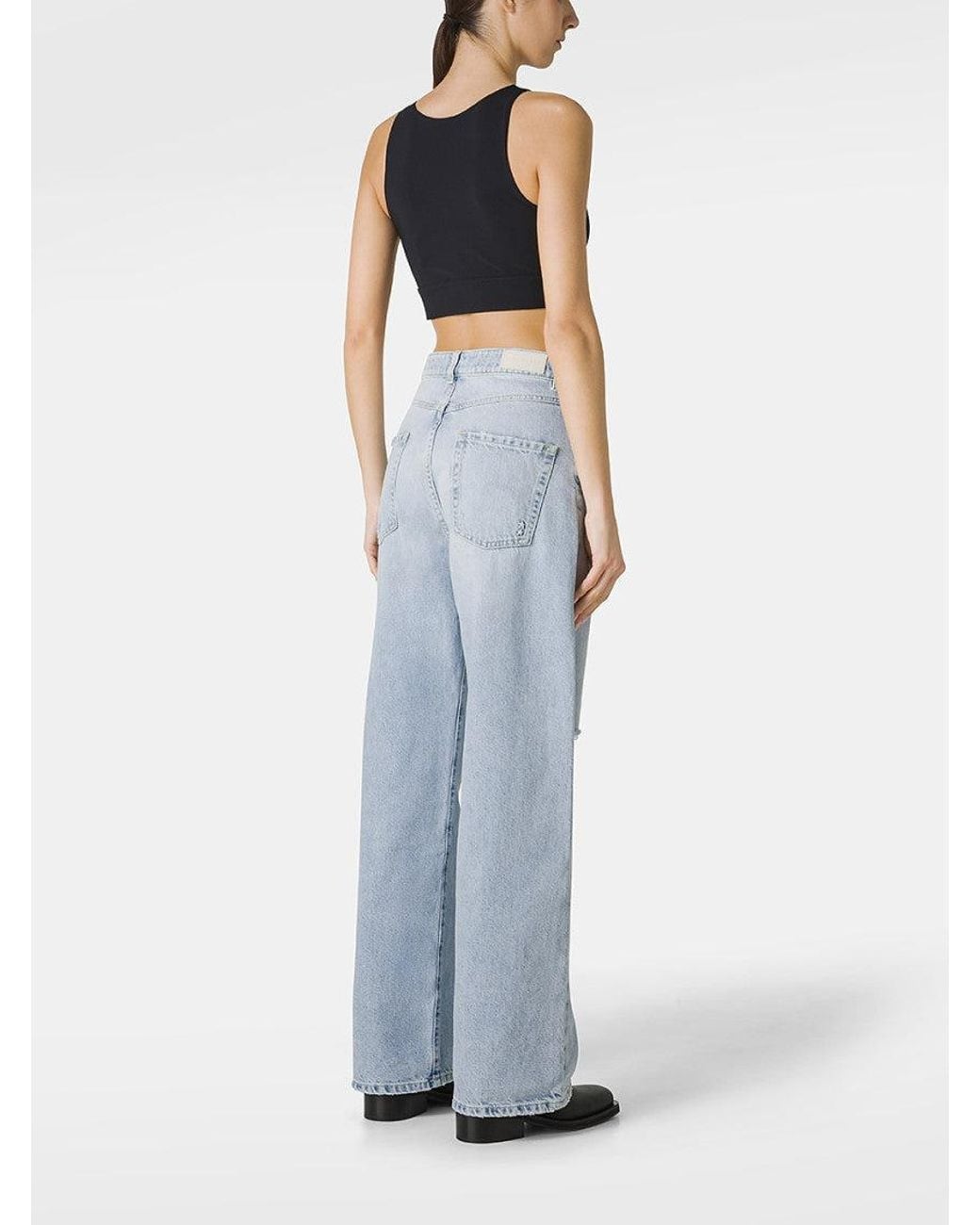 ICON DENIM Blue Denim Wide Leg Ripped Jeans