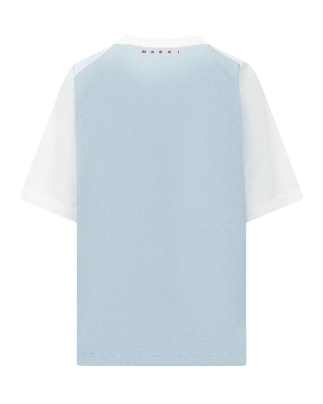 Marni Blue Floral V Neck T-Shirt