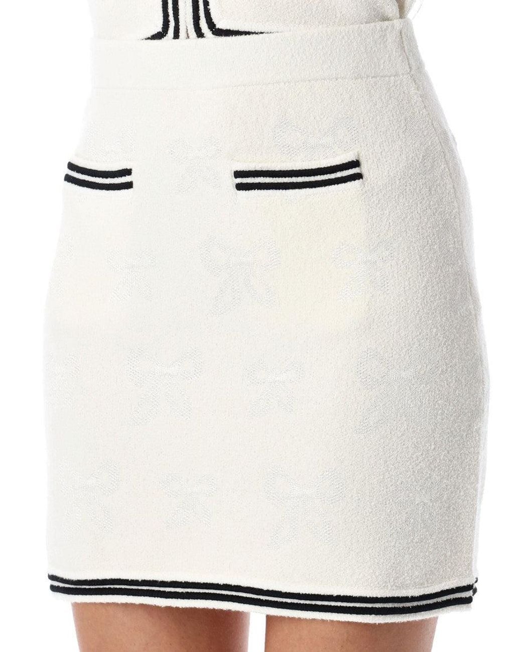 Self-Portrait White Bow-Jacquard Mini Skirt