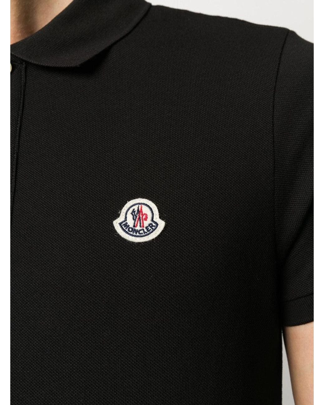 Moncler Black Logo Cotton Polo Shirt for men