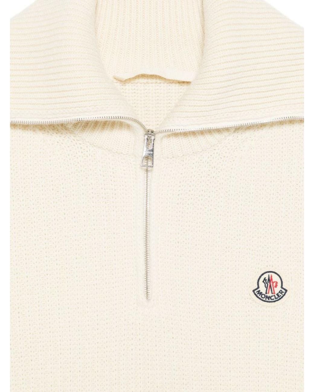 Moncler White Off Half Zip Logo Sweater for men