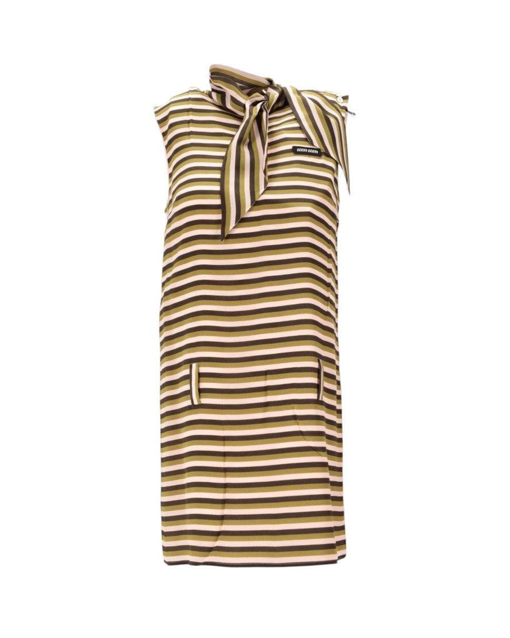 Miu Miu Metallic Stripes Halter Neck Dress