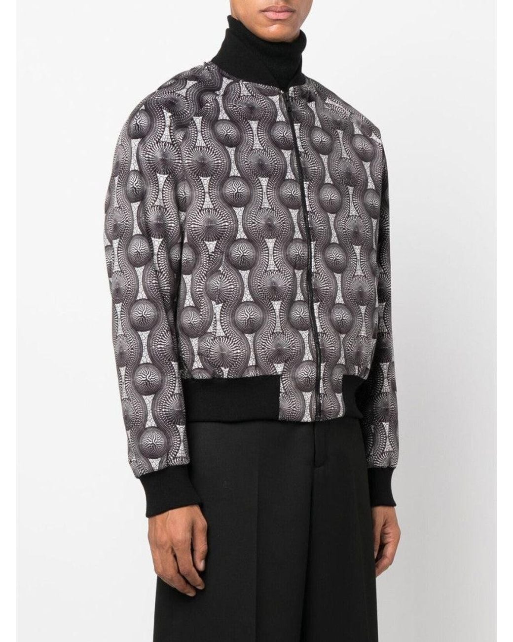 OZWALD BOATENG Gray Printed Velvet Bomber Jacket for men