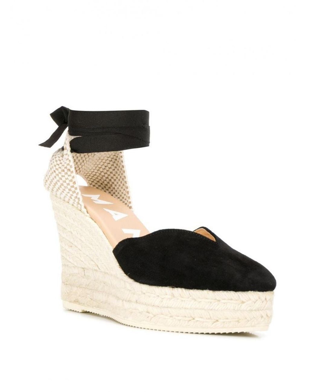 Manebí Black Leather Wedge Espadrilles