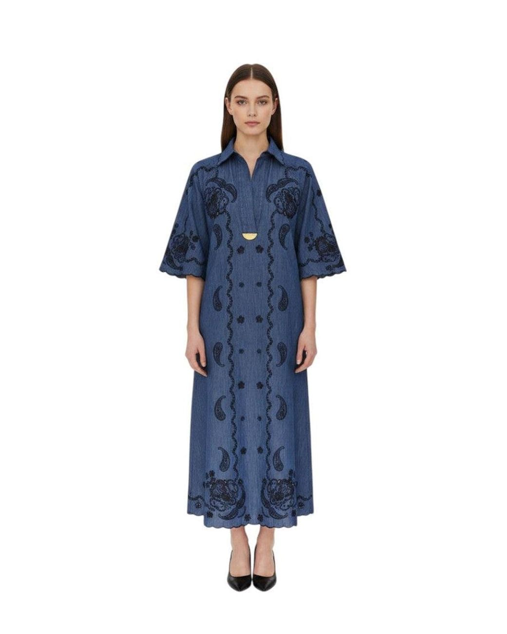Zimmermann Blue Paisley Shirt Collar Midi Dress