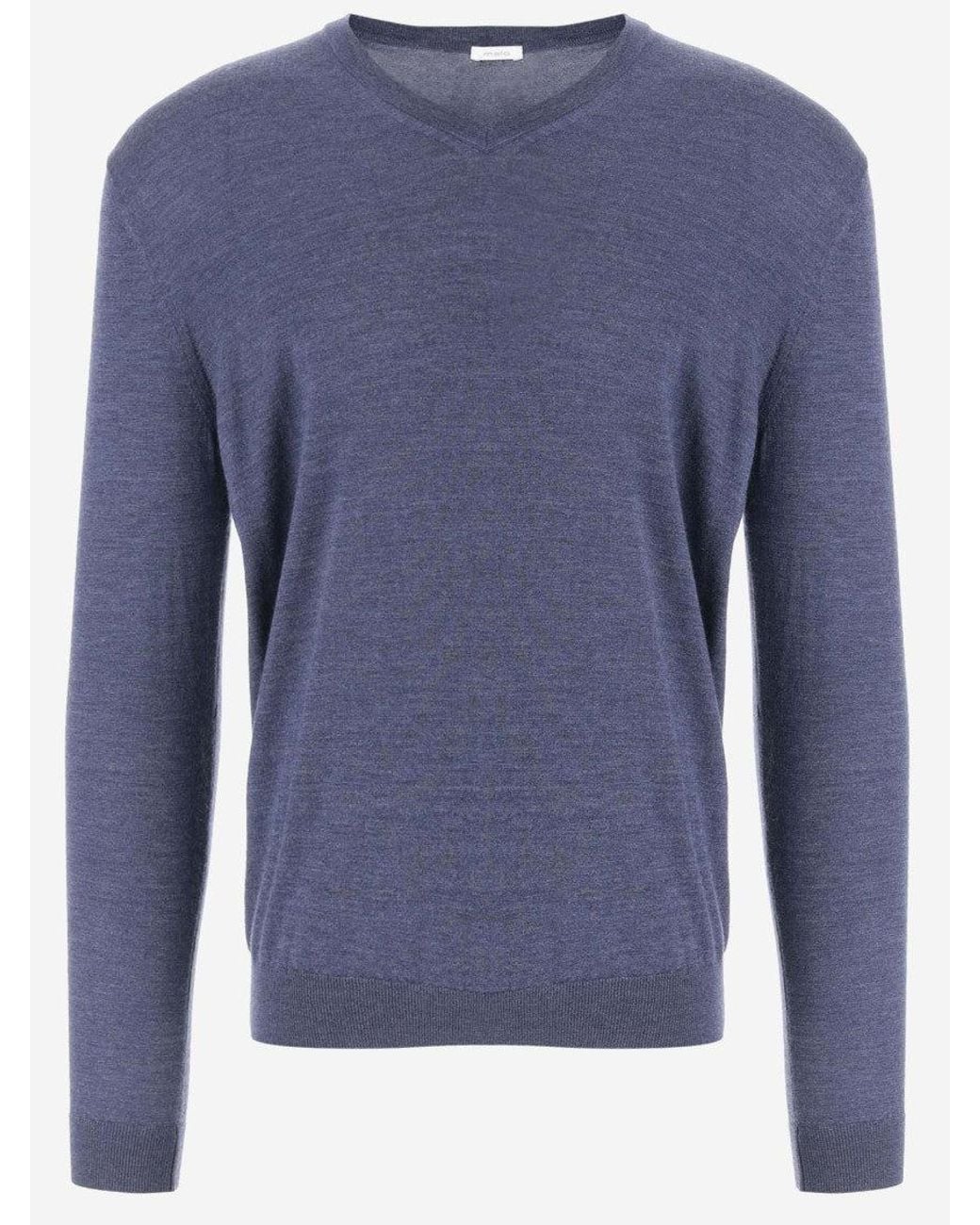 Malo Blue V-Neck Solid Sweater for men