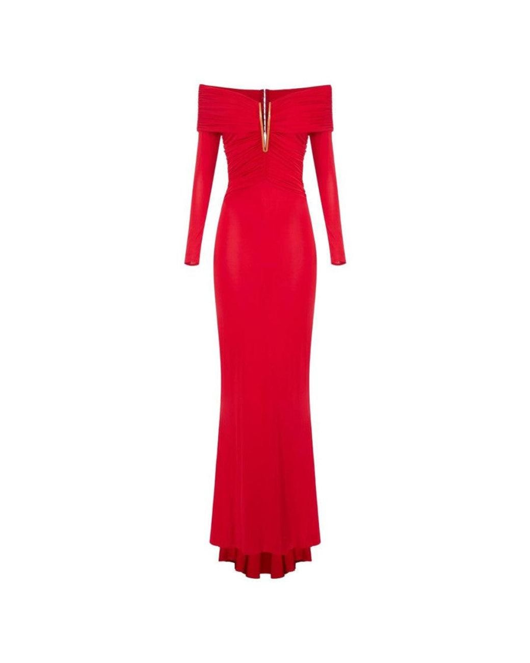 Elisabetta Franchi Red Off Shoulder Maxi Dress