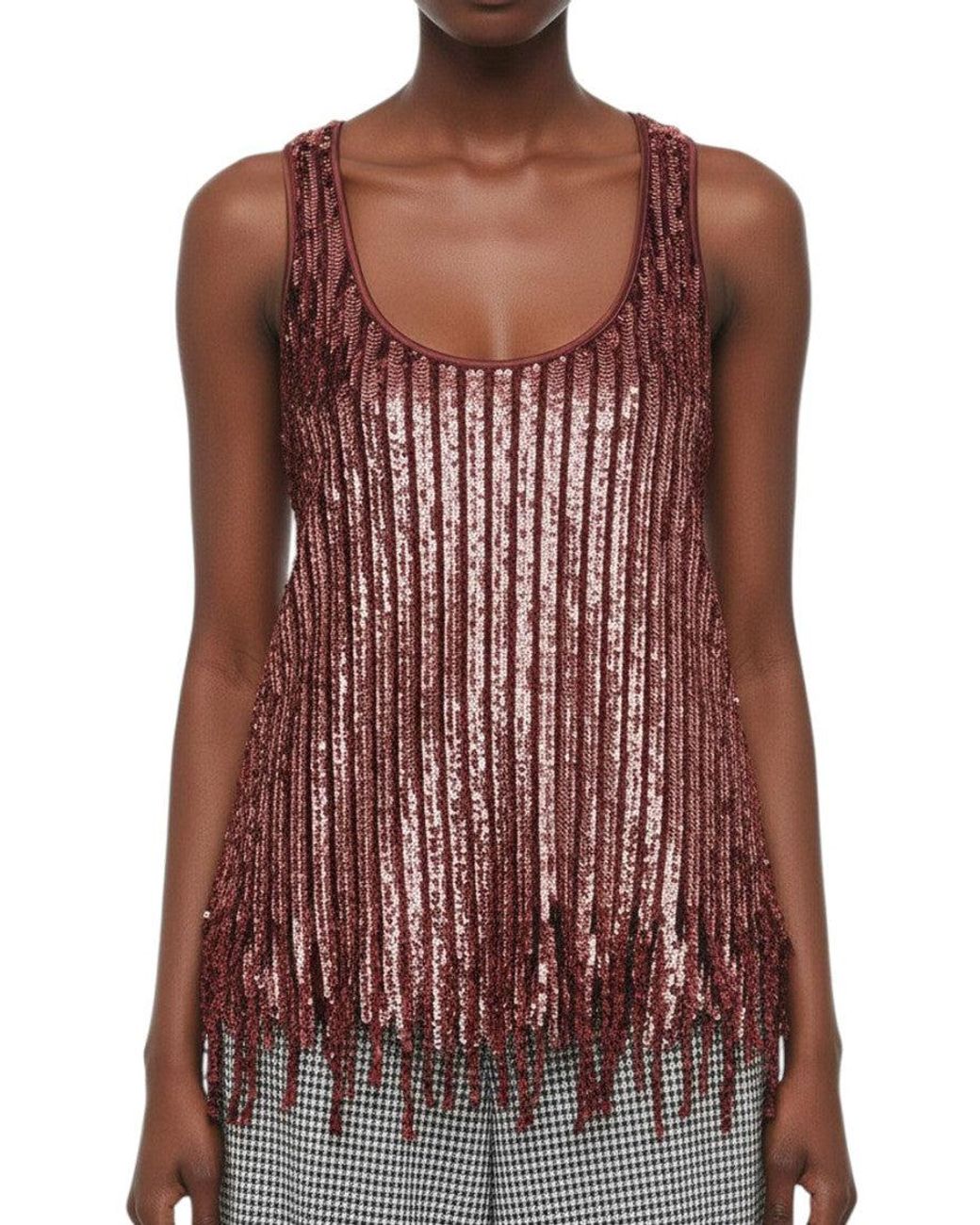 Etro Red Embellished Scoop Neck Top