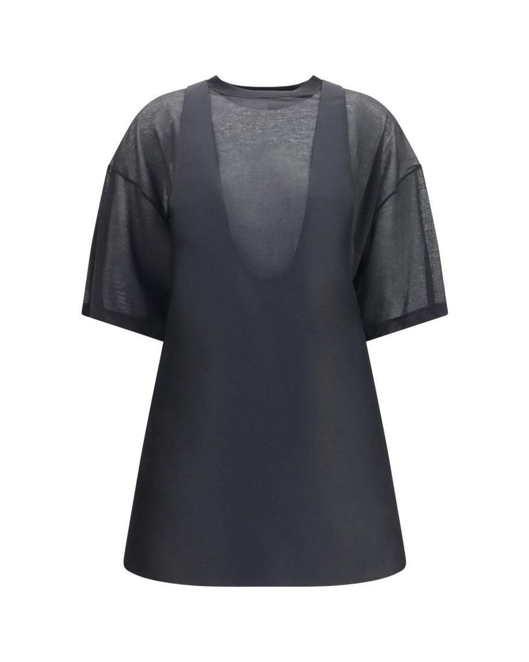 Balenciaga Black Solid V Neck Mini Dress