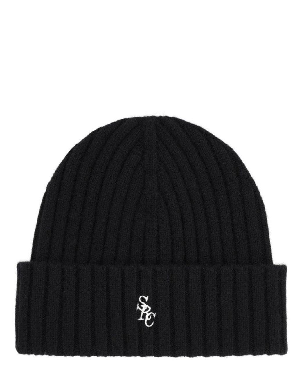 Sporty & Rich Black Logo Knitted Beanie for men