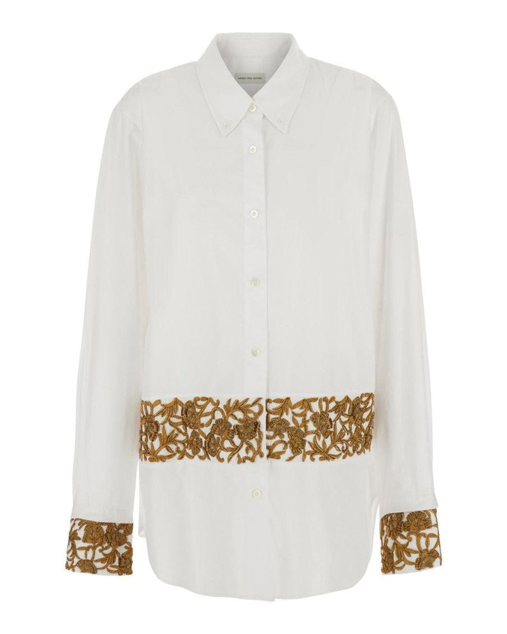 Dries Van Noten White Regular Embroidered Shirt