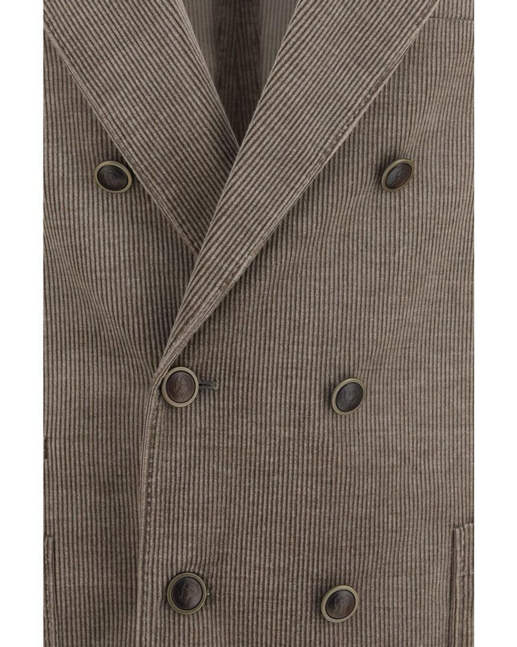 Brunello Cucinelli Brown Taupe Peaked Lapel Blazers for men