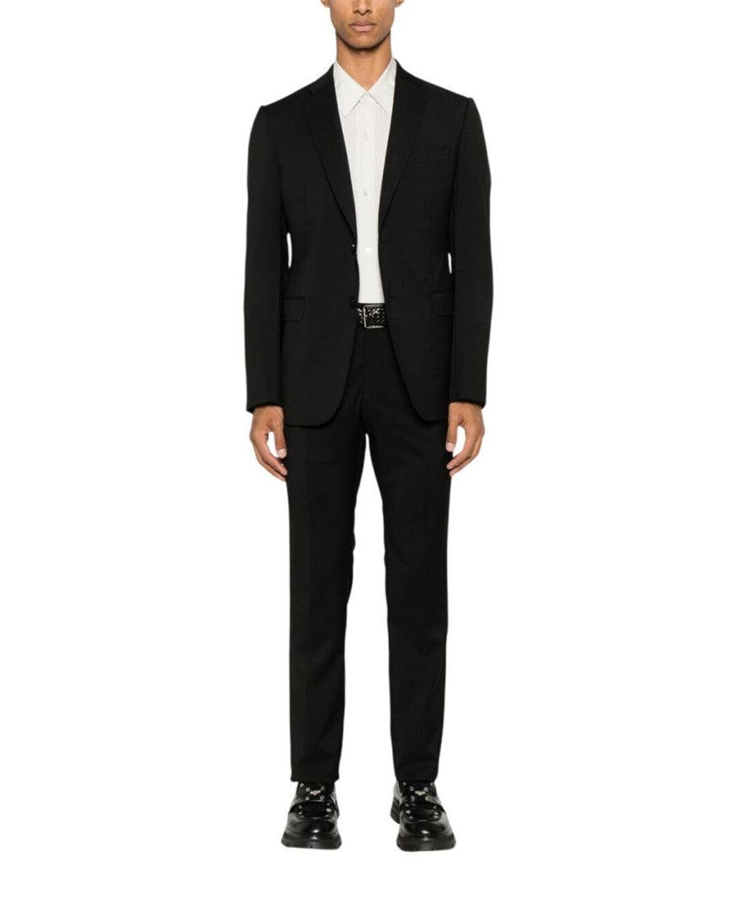 Emporio Armani Black Solid Single Breasted Suit for men