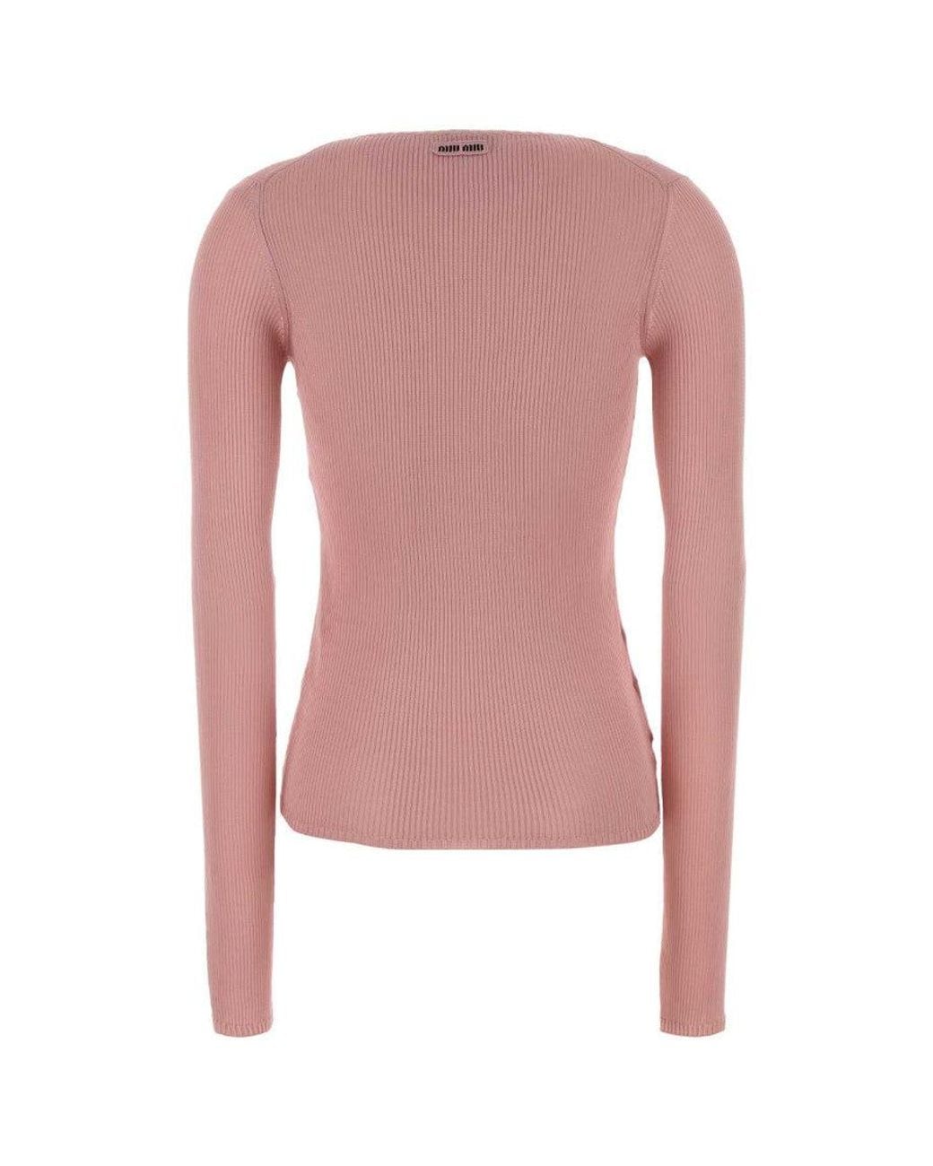 Miu Miu Pink Knitted V Neck Sweater
