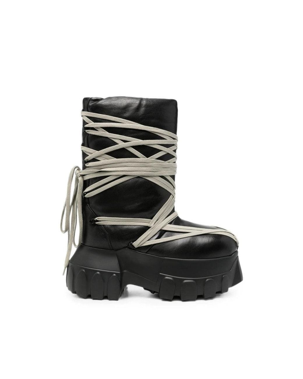 Rick Owens Black Megalace Leather Boots for men