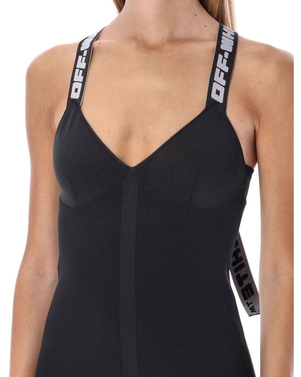 Off-White c/o Virgil Abloh Black Logo Straps V-Neck Mini Dress