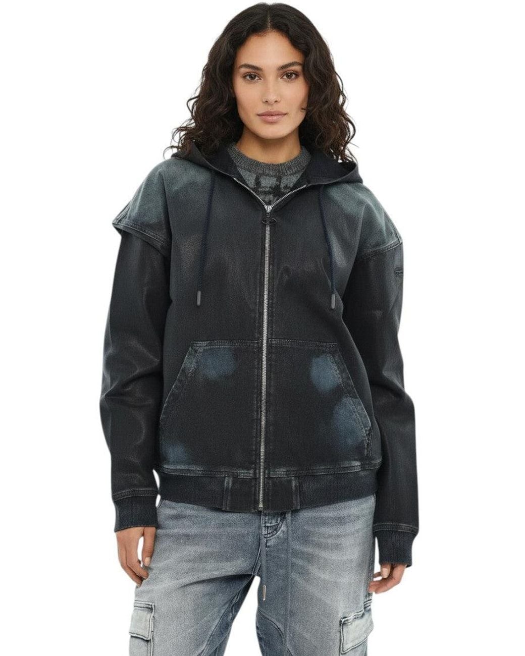 DIESEL Black Tie-Dye Zipper Hoodie