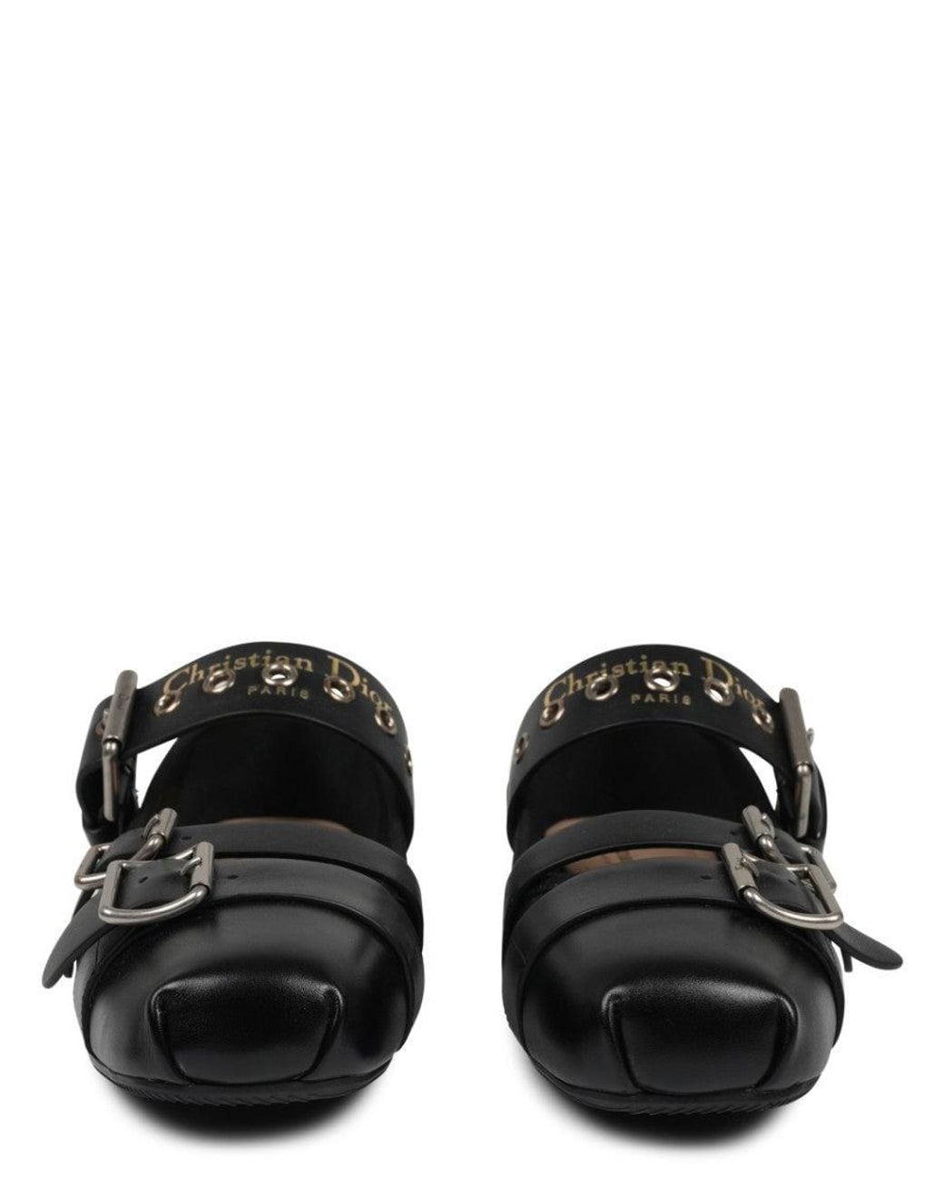 Dior Black Ballet Flats Punk Leather