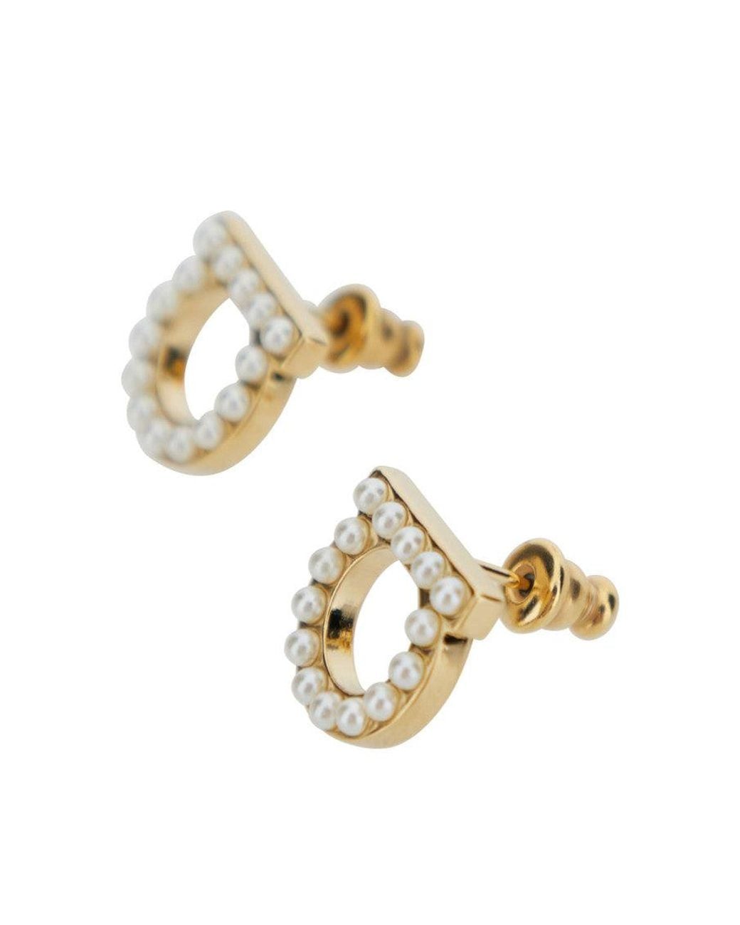 Ferragamo Metallic Golden Gancini Pearl Earrings