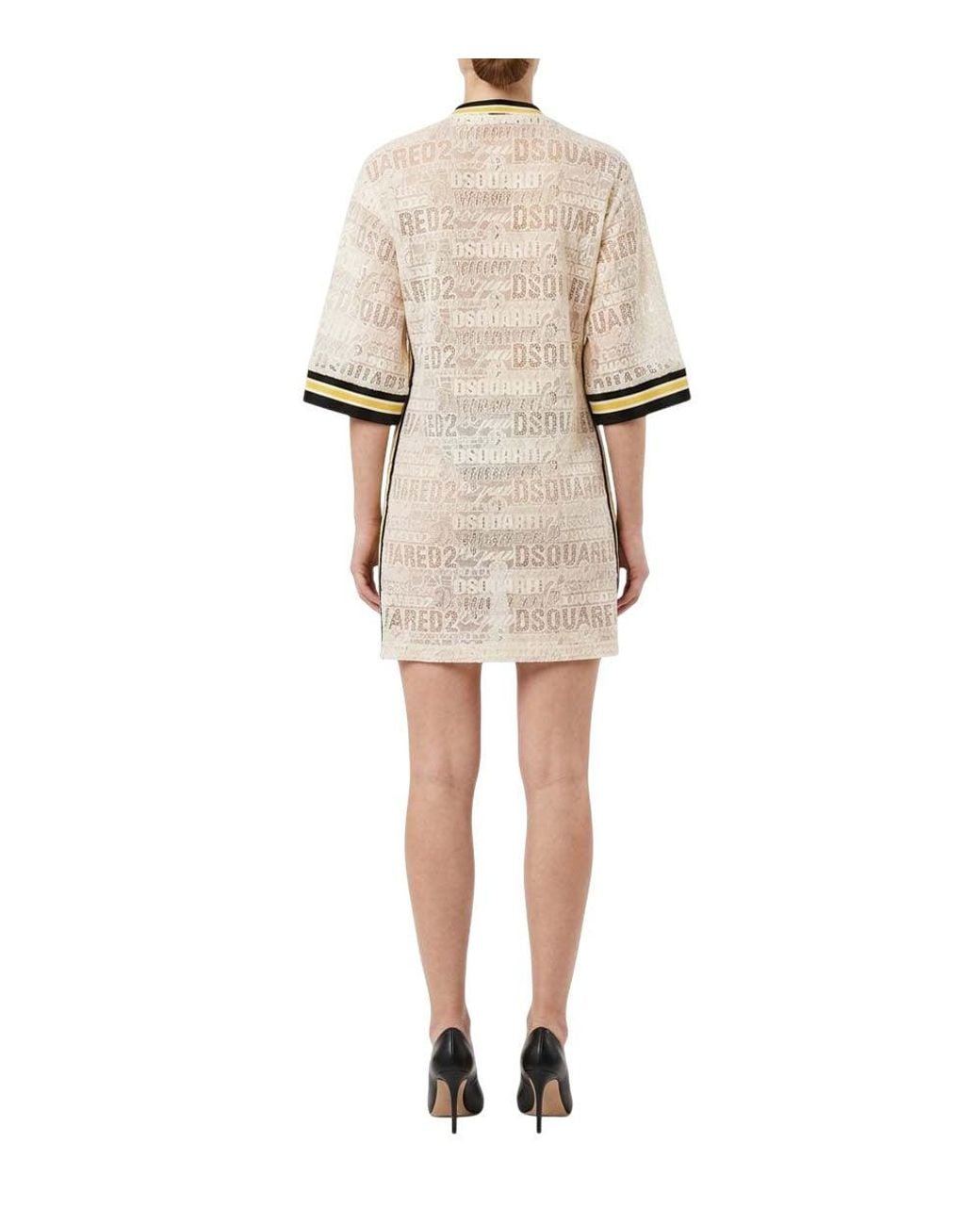 DSquared² Natural Graphic Crew Neck Dress