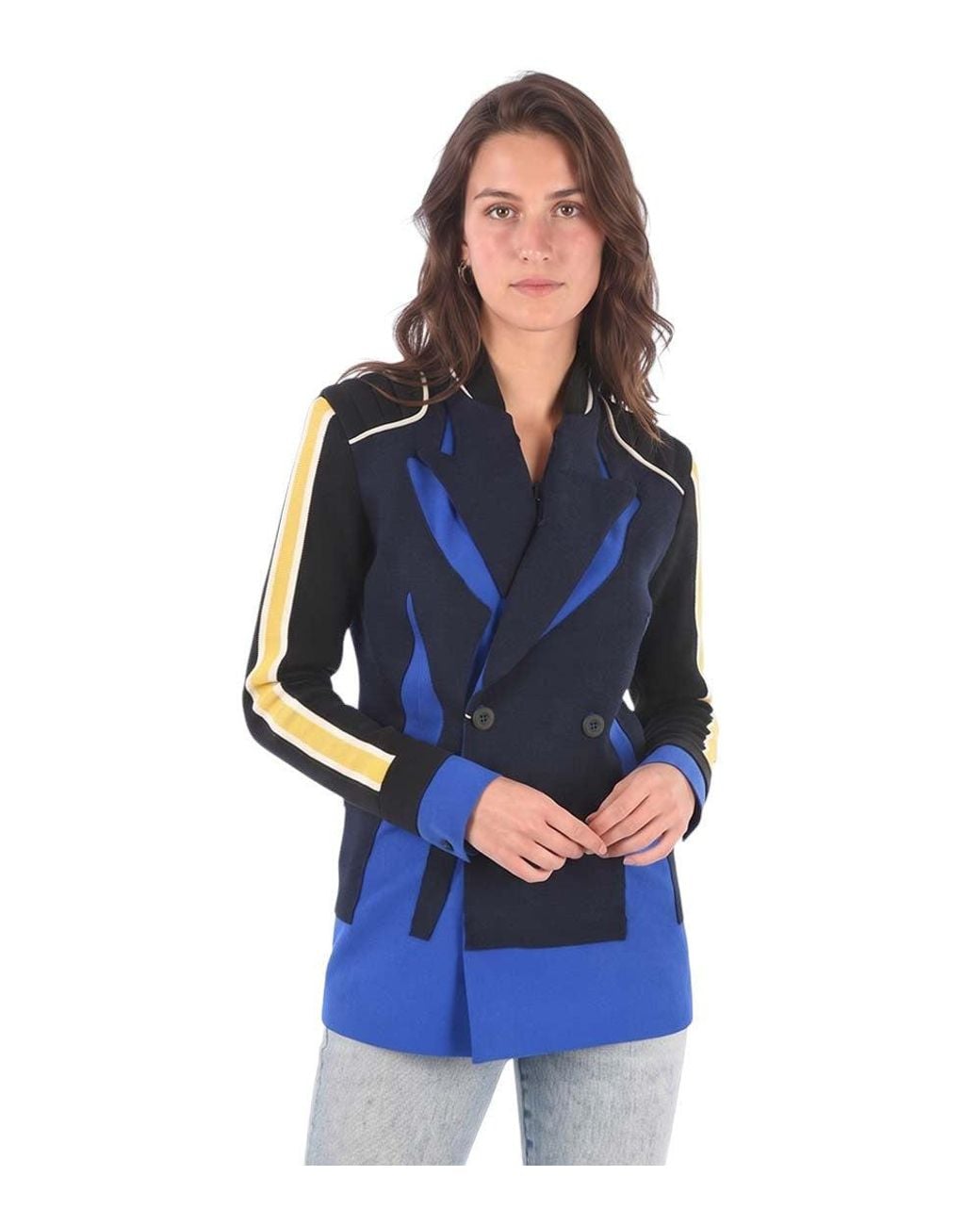 Maison Margiela Blue Color Block Notched Lapel Blazer