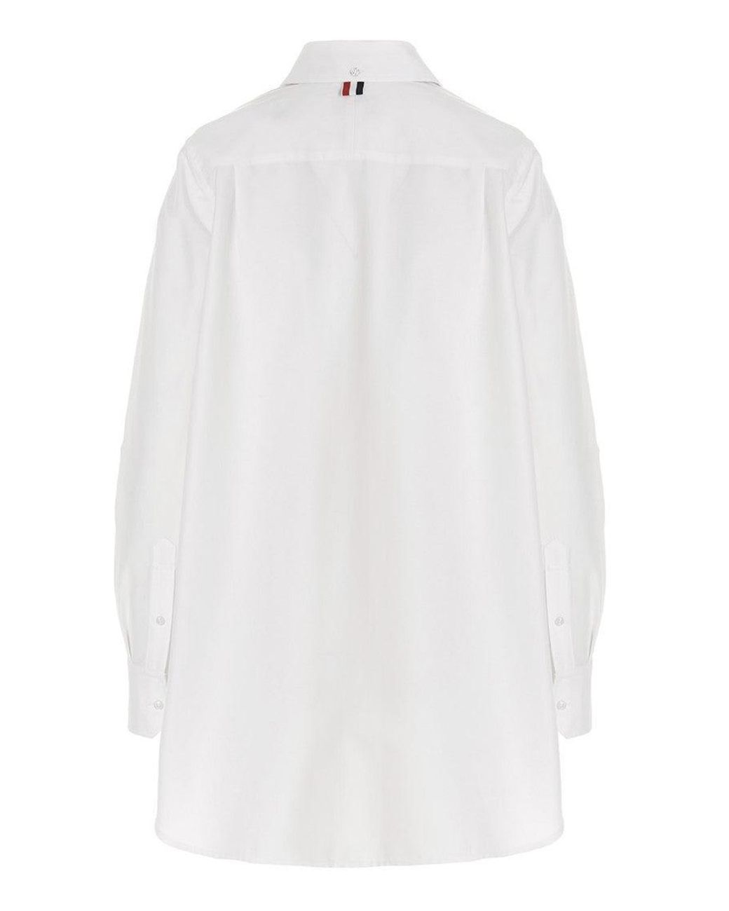 Thom Browne White Logo Pussy Bow Blouse